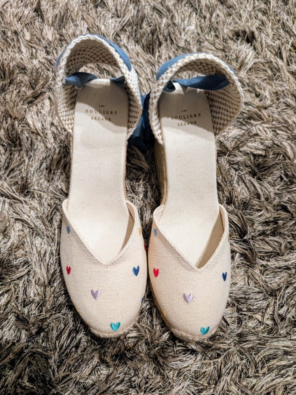 Sezane Diane Espadrilles Ecru Canvas Heart Embroidery US 8 NWOT LIMITED EDITION! - Picture 2 of 10